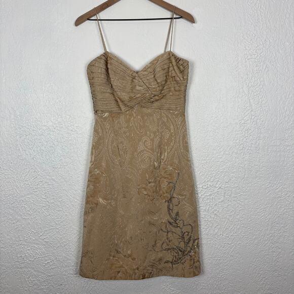 Badgley Mischka Beige Sleeveless Beaded Embroidered Dress Size 8 - Picture 1 of 6